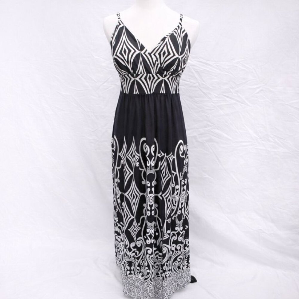 Chetta B Sunhee Black White Maxi Dress 10 Spaghetti Straps Wedding Guest
